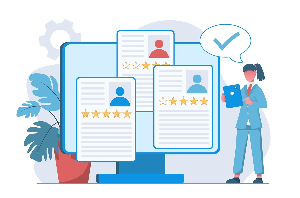 Hireologist recruiter reviewing three rated candidate profiles on a screen: checking fitment before a shortlist